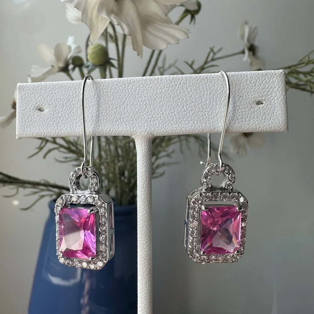 Elegant Pink and Silver Drop Earrings